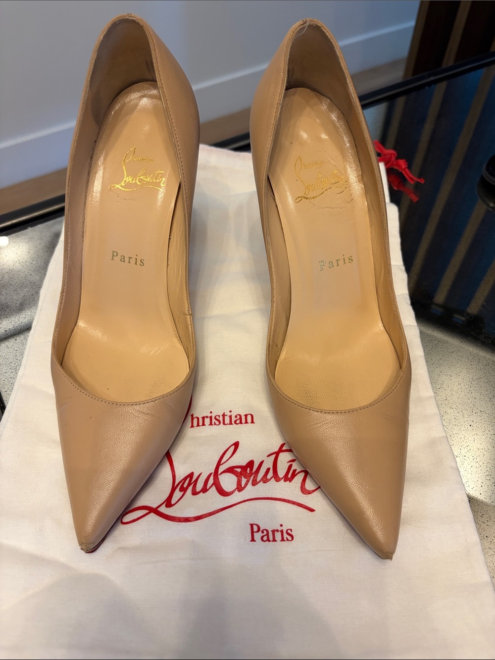 Christian Louboutin Beige Pointed-Toe Leather Pumps 37